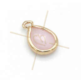 pendant Goutte glass rose opal + métal 9mm with 2 rings gold plated