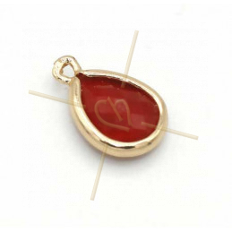 pendant Goutte glass red + métal 9mm with 2 rings gold plated