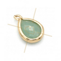 pendant Goutte glass turquoise + métal 9mm with 2 rings gold plated