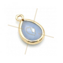 pendant Goutte glass blue opaque + métal 9mm with 2 rings gold plated