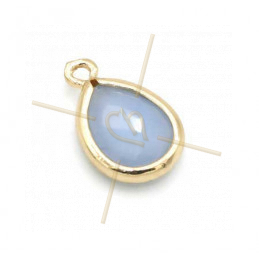 pendentif Goutte verre blue opaque + métal 9mm à 2 anneaux gold plated