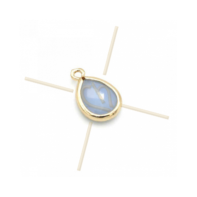 pendentif Goutte verre blue opaque + métal 9mm à 2 anneaux gold plated