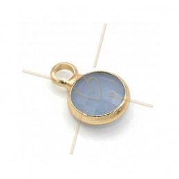 pendentif Rond verre blue opaque + métal 6mm à 1 anneau gold plated