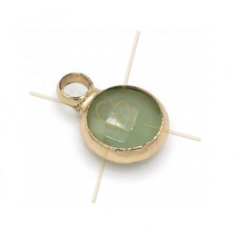 hangertje rond turquoise glas + metaal 6mm met 1 ring gold plated