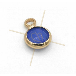 pendentif Rond verre blue + métal 6mm à 1 anneau gold plated