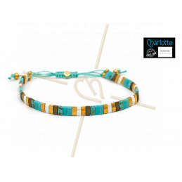 Kit bracelet with Miyuki Quarter + Half + Tila with macramé clasp Turquoise doré