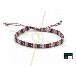 Kit bracelet with Miyuki Quarter + Half + Tila with macramé clasp Pink grey