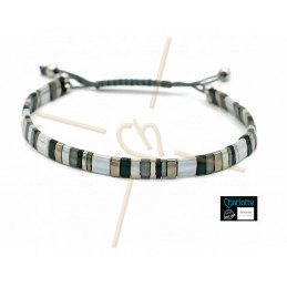 Kit bracelet avec Miyuki Quart + Demi + Tila en macramé fermoir 3 nuances gris