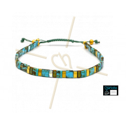 Kit bracelet with Miyuki Quarter + Half + Tila with macramé clasp Turquoise Picasso bronze