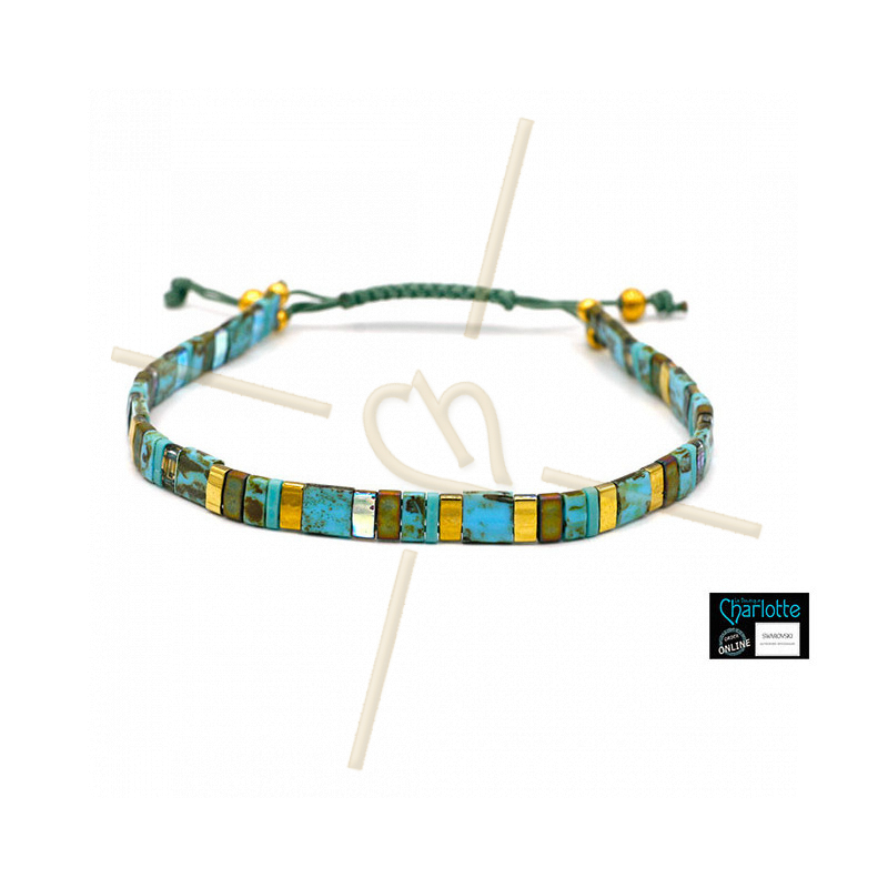 Kit armbandje met Miyuki quart + half + Tila met macramé sluiting Turquoise Picasso bronze