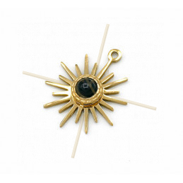 Charms acier inoxydable Gold Plated Sun 15mm avec pierre central