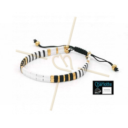 Kit bracelet with Miyuki Quarter + Half + Tila with macramé clasp Black Gold White