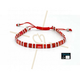 Kit bracelet with Miyuki Quarter + Half + Tila with macramé clasp Red White