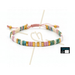 Kit bracelet with Miyuki Quarter + Half + Tila with macramé clasp Ivory Pink Picasso