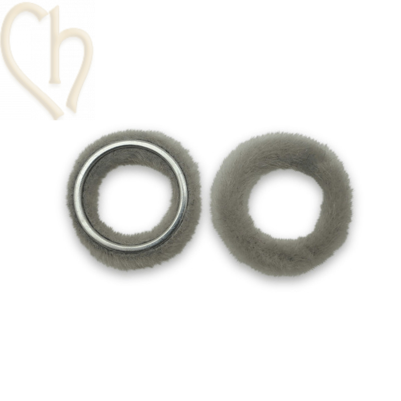 2 x Pendentif rond fourrure synth. 26mm Gris clair