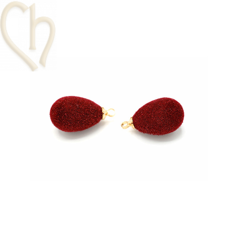 2 x pendentif velours goutte 19*10mm Rouge Foncé