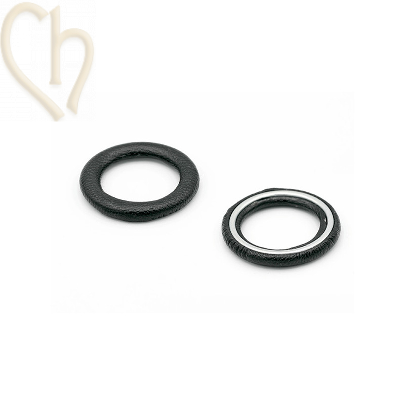 2 x Pendentif rond cuir synth. 27mm Noir