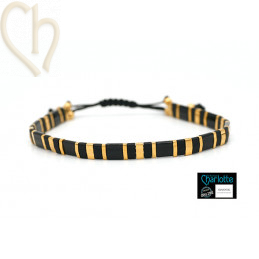 Kit bracelet avec Miyuki Quart + Demi + Tila en macramé fermoir Noir et Gold