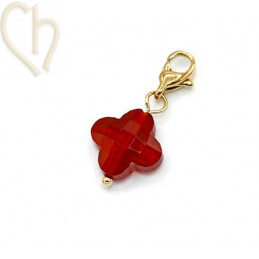 Charms clover4 ROOD met edelstaal slotje goldplated