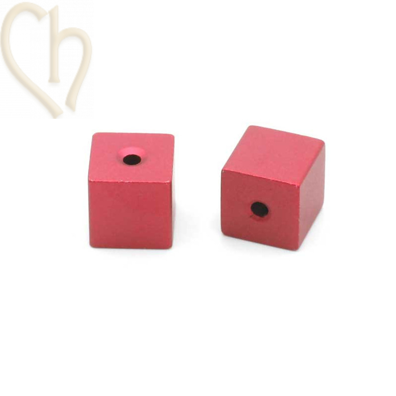 Aluminium annodised cube bead 8mm Rouge