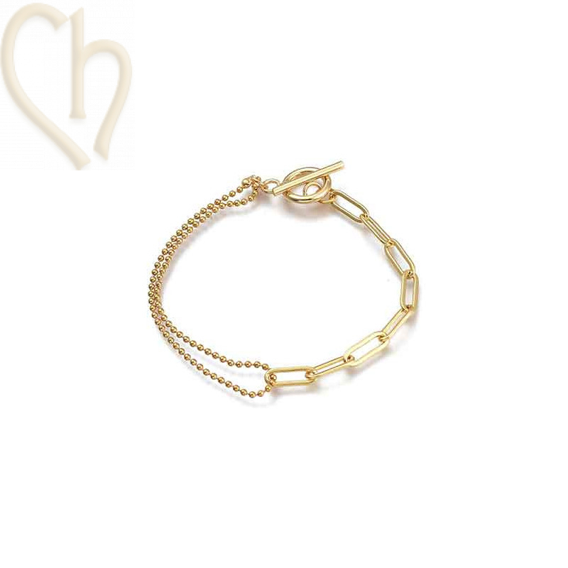 bracelet duo chain stainless steel 19cm gold plated