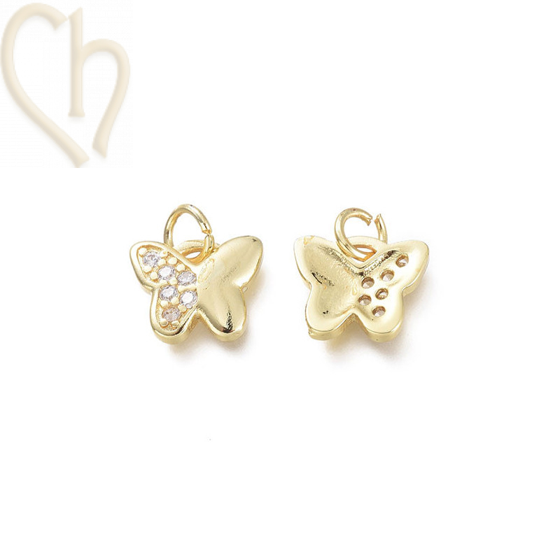 Charms butterfly 10mm with strass Gold Plated