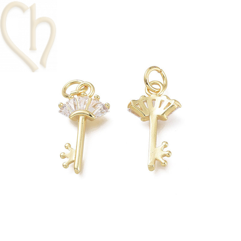 Charms key 18mm with strass Gold Plated