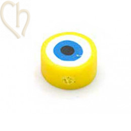 Polymere bead rond "eye"  10mm Yellow