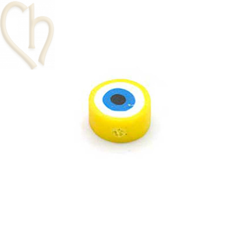 Perle polymère ronde "eye"  10mm Jaune