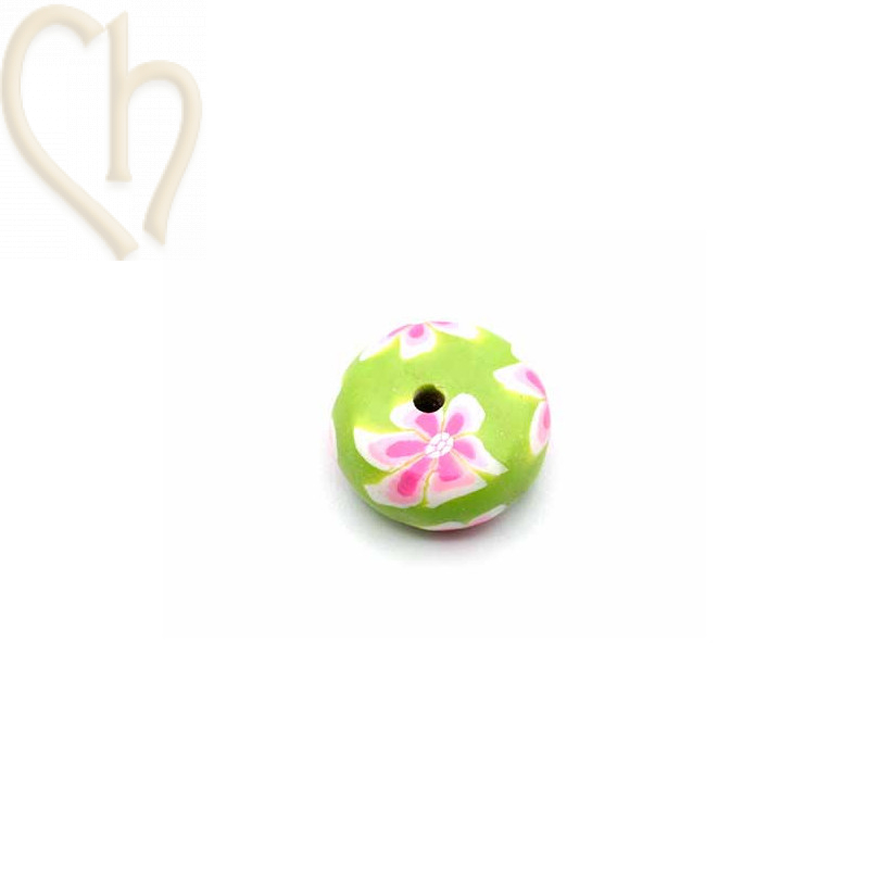 Ball flat in Polymere 12*6mm with flowerdesign green