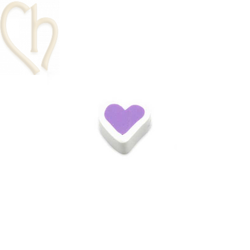 Heart in Polymere 10mm White Purple