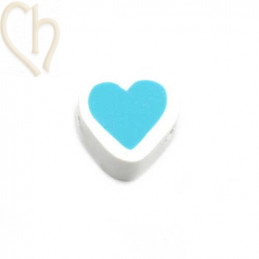 Heart in Polymere 10mm White Turquoise