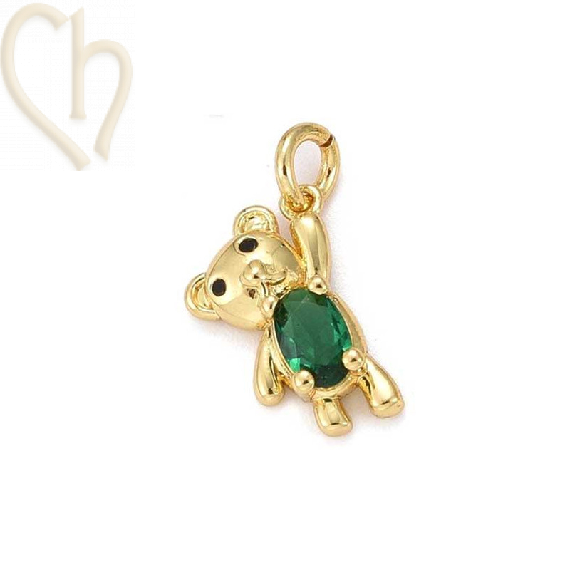 Charms Gold Plated nounours 15mm avec pierre émeraude