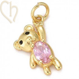 Charms Gold Plated teddybeer met strass rose