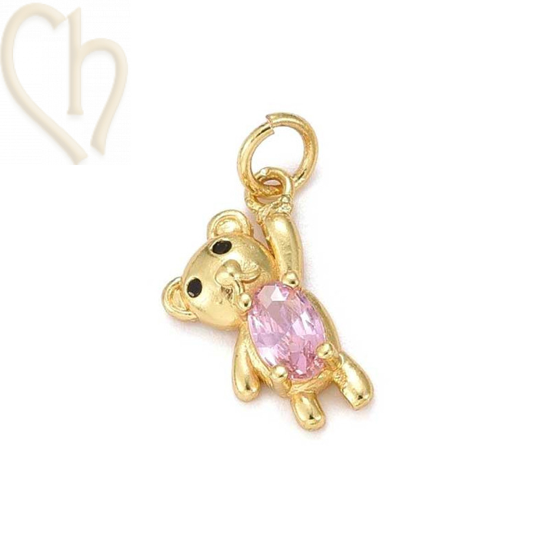 Charms Gold Plated nounours 15mm avec pierre rose