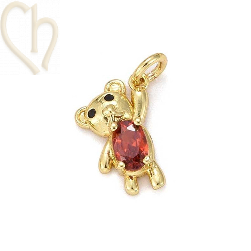 Charms Gold Plated nounours 15mm avec pierre Rouge