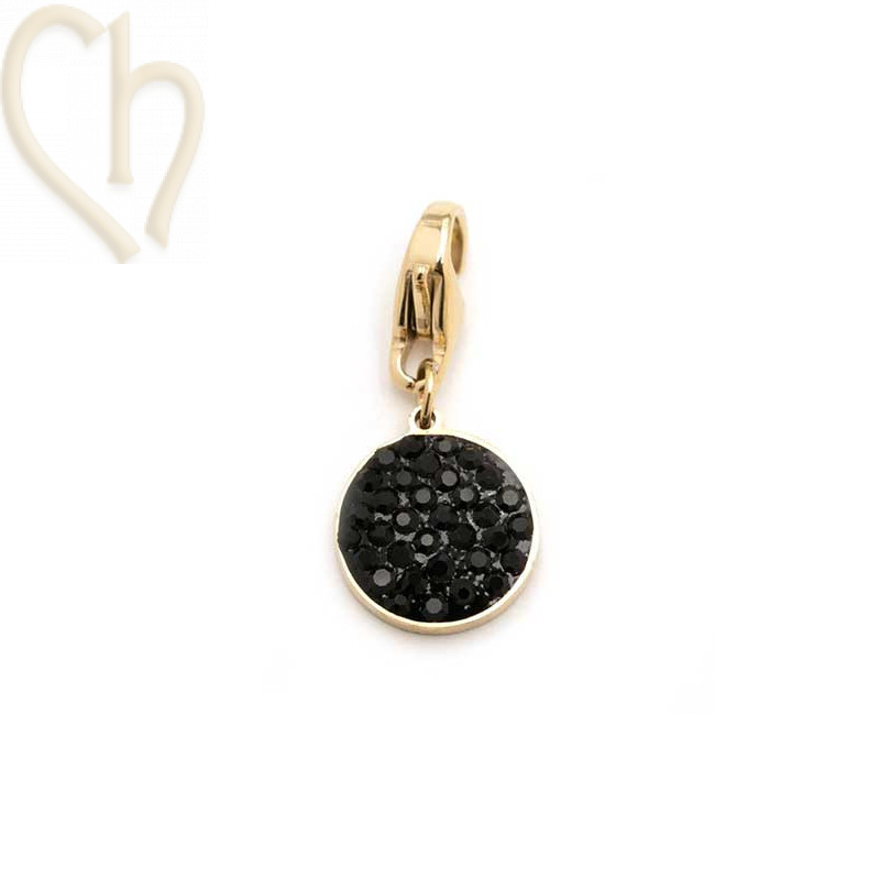 Pendentif Acier rond 10mm avec strass Gold Plated