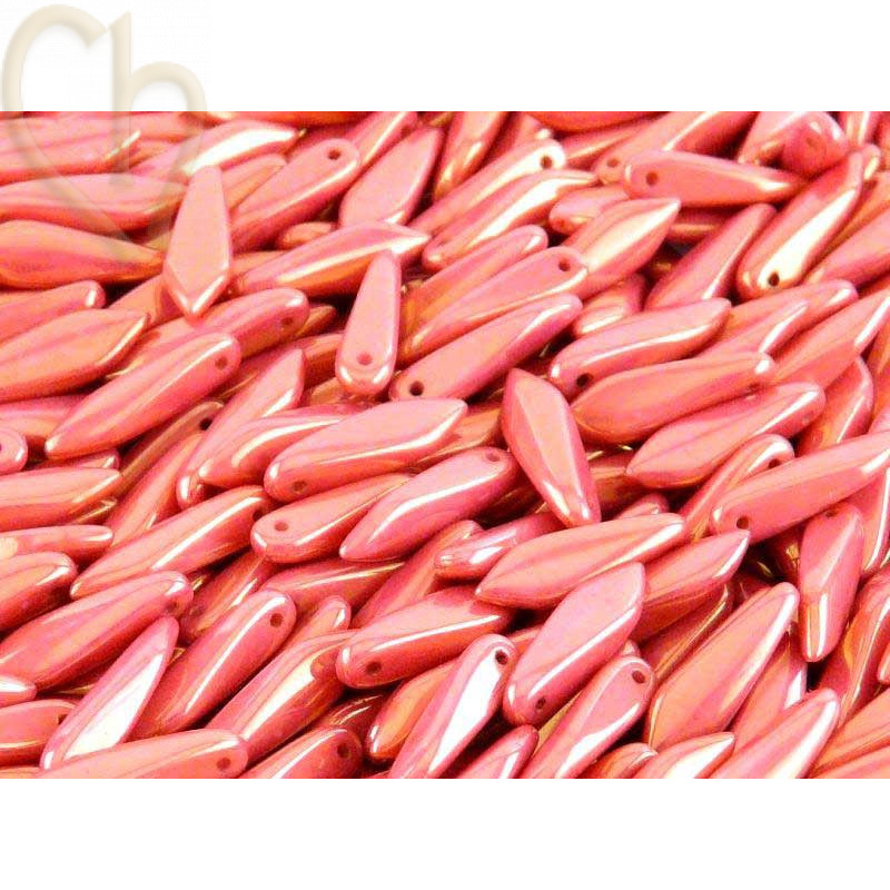 Dagger glass beads 5*16mm Chalk White Red Luster