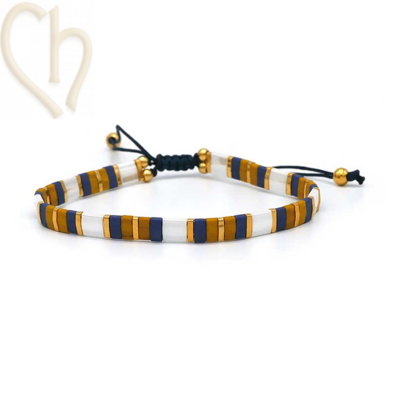 Armbandje met Miyuki kralen Tila Mustard Ivory Blue