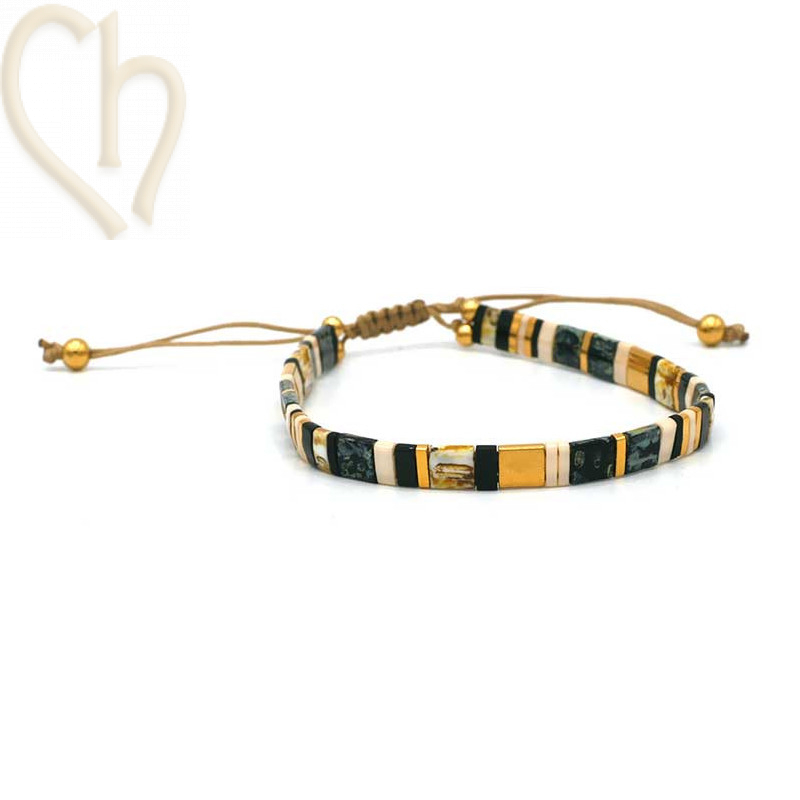 Armbandje met Miyuki kralen Tila Blacky Gold