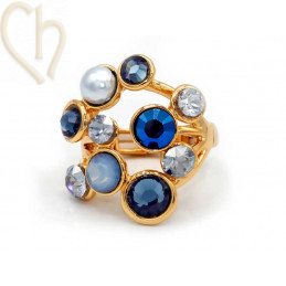 Kit de Bague reglable élastique Gold Plated avec Cristaux Cristal blue