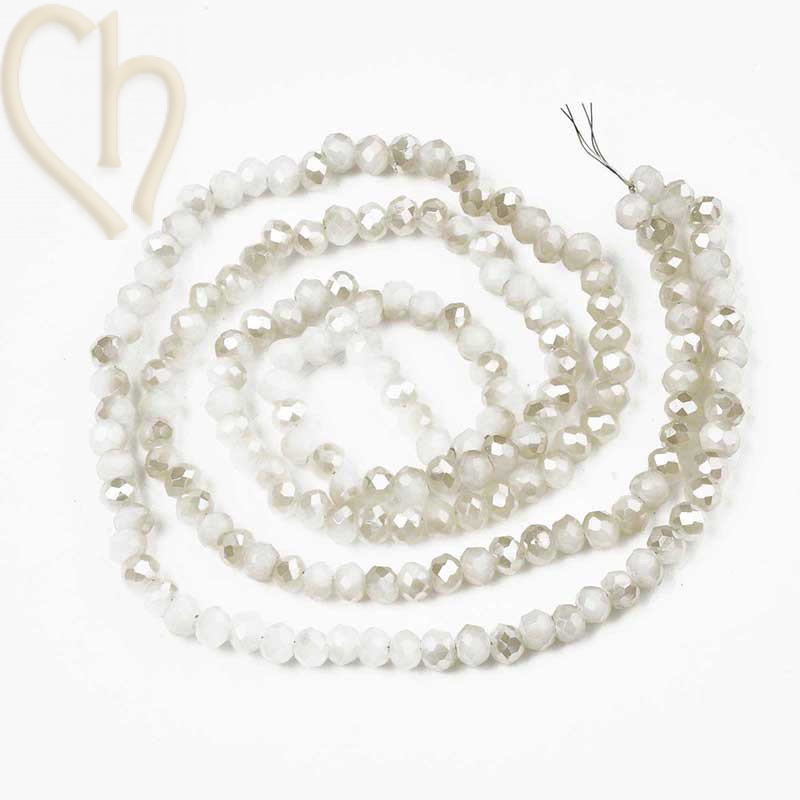 Round flattened facetted glasbead 3x2mm color Creamy White