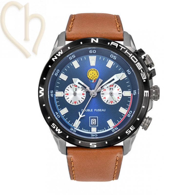 Men's Watch Patrouille de France Athos 3 Bleu - leather brown