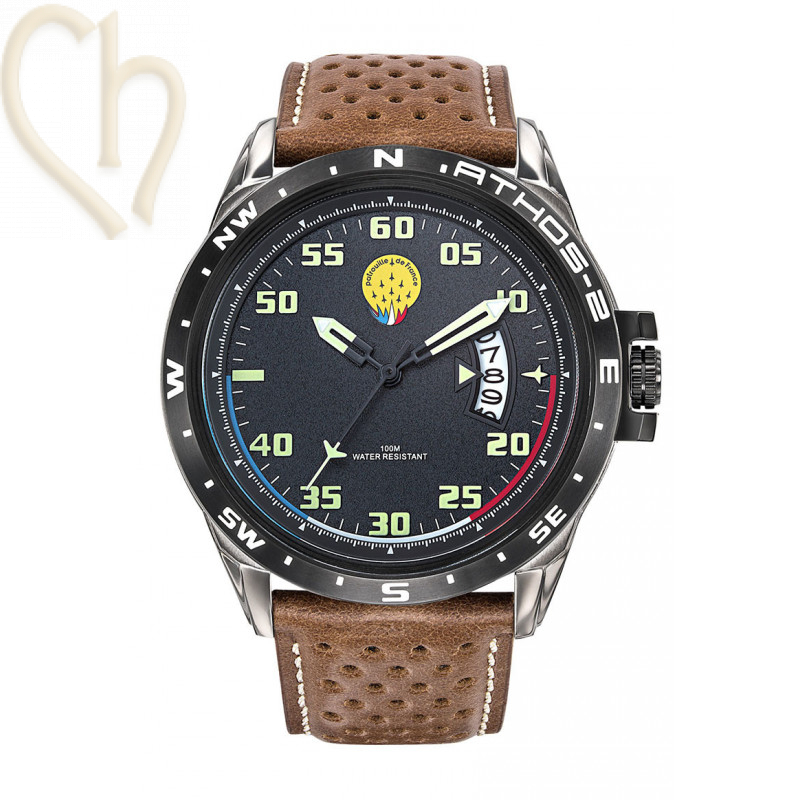 Montre Homme Patrouille de France Athos 2 Noir - Cuir Marron