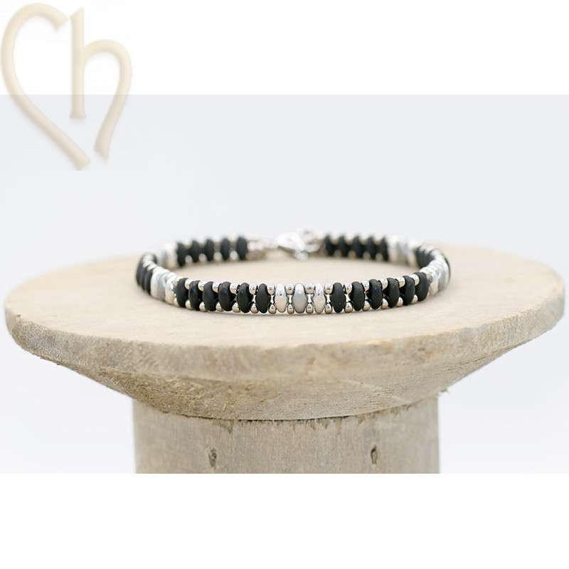 Kit armbandje ByElle met Superduo kralen - Black/Grey Silver