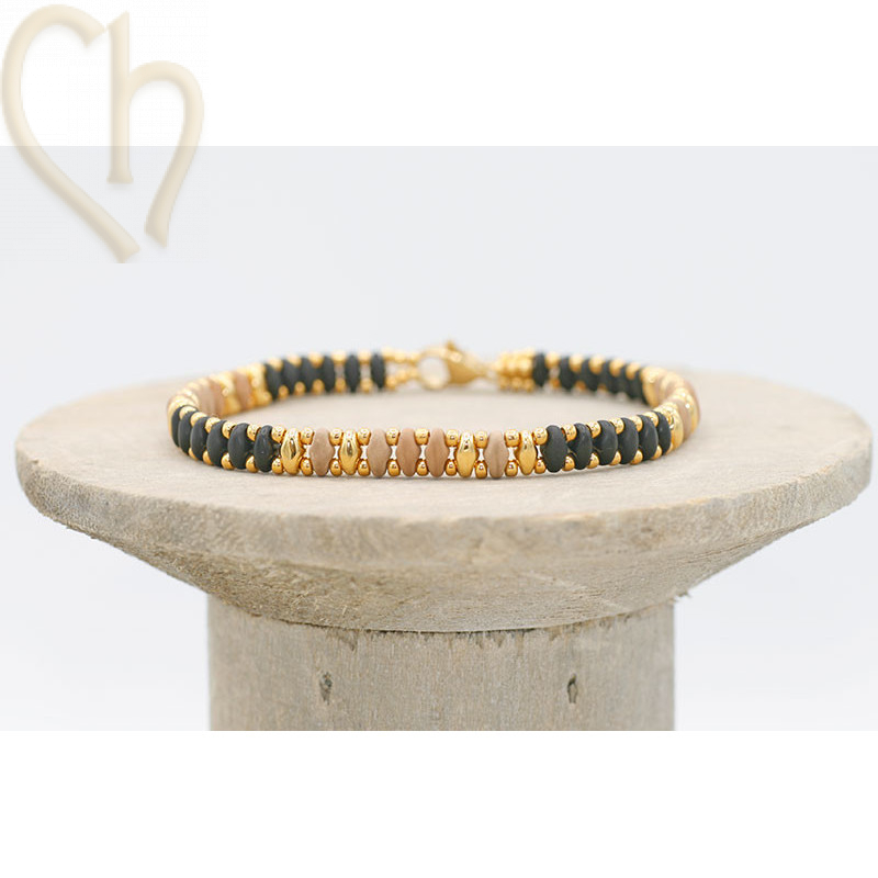 Kit bracelet ByElle met Superduo kralen - Black Cappuccino Gold