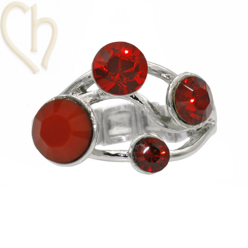 Kit van Ring regelbaar elastisch Rhodium Plated  met Cristal stenen Rood