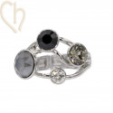 Kit van Ring regelbaar elastisch Rhodium Plated  met Cristal stenen Grey