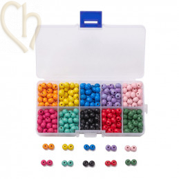 boite assortiment perles en bois 340 pcs 6*7mm 10 couleurs