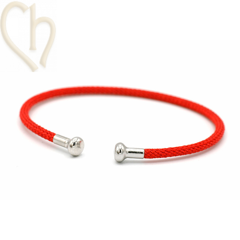 Bracelet Jonc acier Corde avec embout visé - Rouge Rhodium